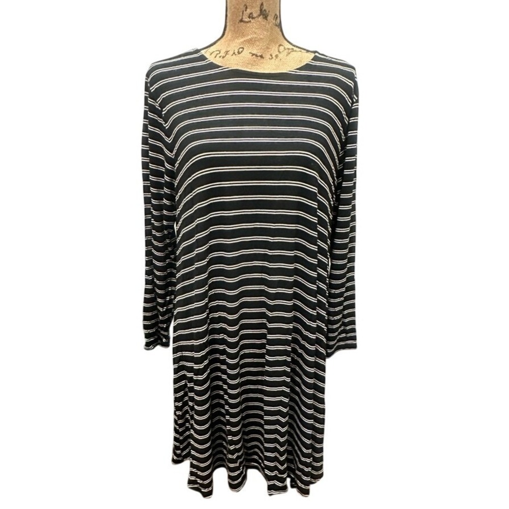 Old Navy Striped Swing Dress XL Black White Long Sleeve Casual Minimalist Preppy